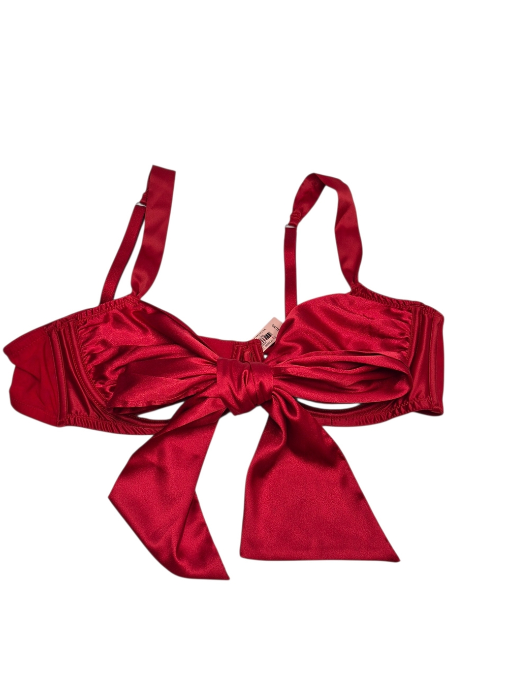 Victoria's Secret Red Satin Bow Front Bralette XL New Gynger Plunge Bra